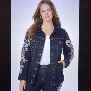 NWOT Roamans Denim 24/7 Embellished Boyfriend Jean Jacket